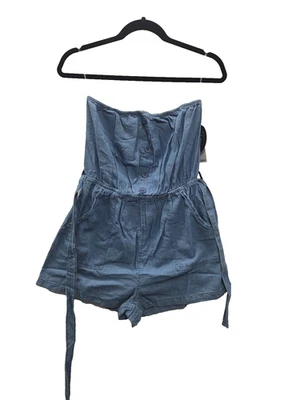Women’s Romper Large Dollhouse Denim Strapless Pocketed  Denim Blue NEW - Image 1 of 4