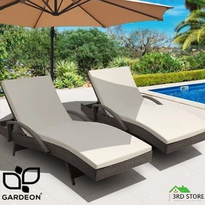 Gardeon 2pc Sun Lounge Wicker Lounger Outdoor Furniture Day Bed Rattan Patio - Picture 1 of 6