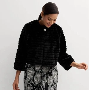 Women’s Robbie Bee Wide Ribbed Faux Fur Completer Black Size Large - Picture 1 of 10