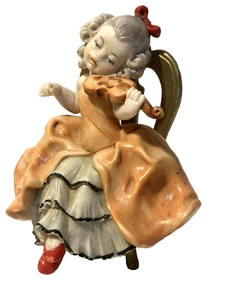 Vtg Resin Italy Victorian Girl Playing Violin Sitting on Chair - Picture 1 of 7
