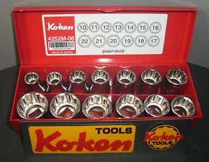 Juego de llaves de vaso Koken 1/2" Sw. 10 a 22mm 12 cantos en un casete metálico - Imagen 1 de 1