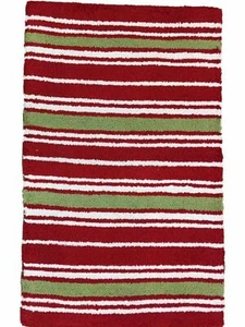 Threshold Hooked Red White & Green Striped Throw Rug, Christmas Accent Mat 18x30 - Picture 1 of 2