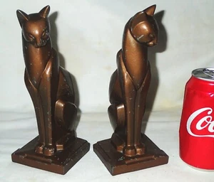 ANTIQUE USA FRANKART ART DECO METAL CAT DESK ART STATUE SCULPTURE BOOK BOOKENDS - Picture 1 of 10