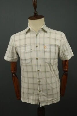 Camisa para hombre Fjall Raven blanca a cuadros manga corta bolsillos con botones talla S Foto 1 de 4