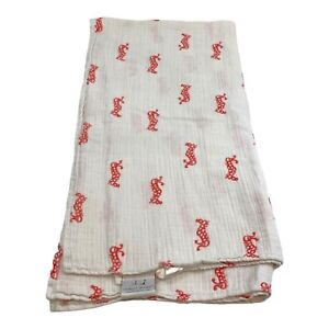 Aden And Anais Cotton Muslin Swaddle Blanket White with Red Caterpillar Print