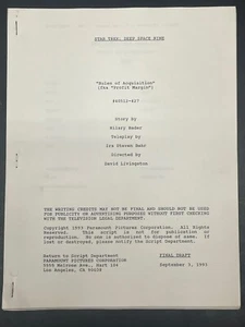 Star Trek Vintage Original TV Script Deep Space Nine Borrador Final 1993 SEP. 3 - Imagen 1 de 6