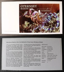 Estampillas de Guernsey: "Guernsey Marine Life II - Crustáceos" £3 M/S FDC 2014 - Imagen 1 de 3