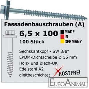 Schrauben für Trapezblech V2A 6,5x100 E16 Fassadenbauschrauben Edelstahl VA - Bild 1 von 1