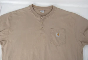 T-shirt Carhartt uomo TAN Henley 1/4 bottoni vestibilità originale uomo taglia XL - Foto 1 di 12