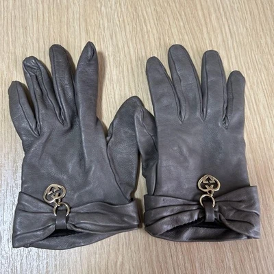 Gucci Guantes Cuero Seda Gris Oscuro Corazón Dije Mujer Accesorios Auténticos Foto 1 de 4