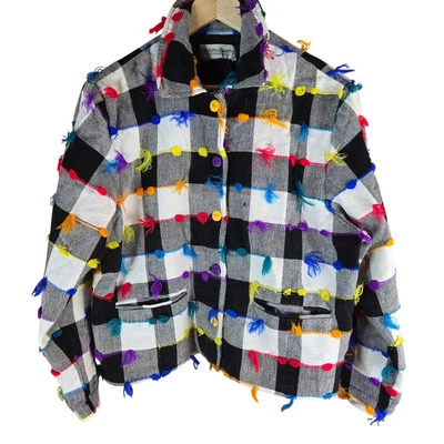 复古 Drapers & Damons 织布格子夹克多色流苏 XL 艺术穿  — 第 1/4 张图片