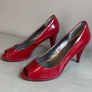 Moda Spana Cherry Red Peep Toe Pumps Heels Pumps Stilettos 8.5 Classic Party - Picture 1 of 15