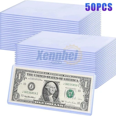 (50) CURRENCY HOLDERS Semi Rigid REGULAR Vinyl Sleeves for Banknotes Dollar Bill - Image 1 of 4