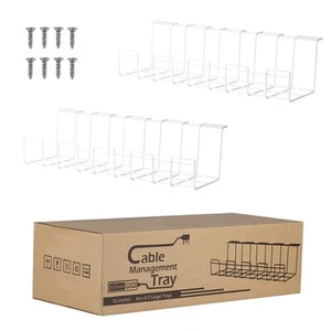 Baskiss Lot de 2 Plateaux de Gestion de Câble, 40cm Organisateur Sous Bureau pour Fil - Photo 1/5