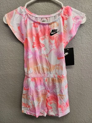 Nike девочек размер 6 Summer Romper Nike логотип печать розовый оранжевый белый атмосфера новый в упаковке - Изображение 1 из 4