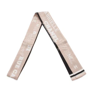 CHANEL Scarf logo design Silk100% Beige/Black - Picture 1 of 11