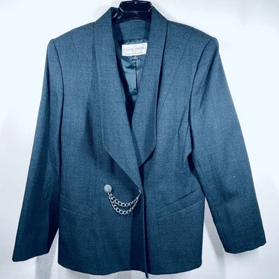 Chaqueta Blazer De Colección Informal Esquina Gris Mujer Talla 14 Forrada Botón Cadenas Delanteras Foto 1 de 4