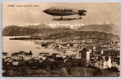 Dirigible dirigible volando sobre Lucerna Lucerna Suiza UNP DB postal XD12 Foto 1 de 2