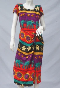 Vestido estampado tribal elefante vintage años 80-90 Jessica Howard - Imagen 1 de 8