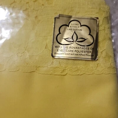 Tablecloth Yellow Lace Trim 62" X 42 Vintage RECTANGLE Easy Care Polyester - Image 1 of 4