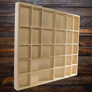 Wall Hanging Wooden Trinket Display Shelf / 28 Compartments / 450 x 400 x 40 mm - Picture 1 of 12