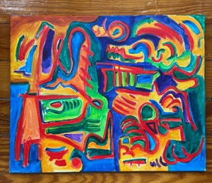 Pintura en lienzo arte exterior contemporáneo Amanda Renault abstracto neón 20x16 - Imagen 1 de 5