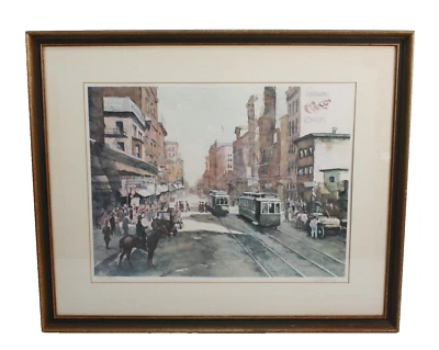 Karl Schrag 限量版 旧旧金山城市场景平版印刷带手推车 — 第 1/4 张图片