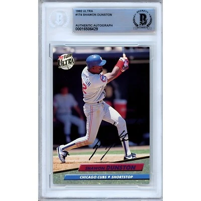 Fleer Ultra 1992 firmado por Shawon Dunston #174 Chicago Cubs BAS losa MLB automático Foto 1 de 4