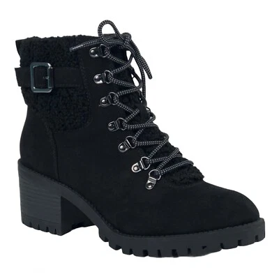 Botas femininas Madden Girl Hayess pele sintética tecido preto sola lug caminhante tamanho 10 - Imagem 1 de 4