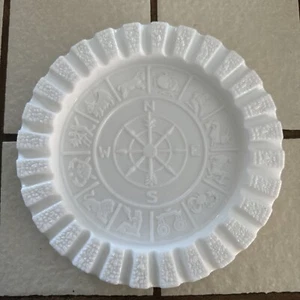 Vintage IMPERIAL White Milk Glass Depression ZODIAC N S E W Round 9.5 " Ashtray - Picture 1 of 7