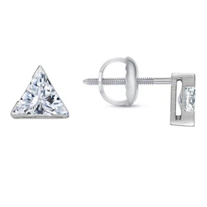 1.25 Ct Triangle Lab Created Grown Diamond Earrings Studs 18K White Gold F/VS - Picture 1 of 3