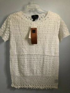 Damenpullover weiß 100 % Baumwolle gehäkelt Medium von Carole Little neu mit Etikett - Bild 1 von 5