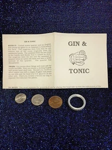 Gin & Tonic Coin Trick Vintage (precision gimmick coins & Bang Ring) Magic Trick - Picture 1 of 2