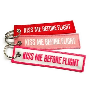 Kiss Me Before Flight Luggage Tag | Keyring | Embroidered | Free UK Delivery - Picture 1 of 15