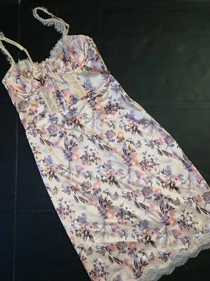 VESTIDO SLIP VICTORIA'S SECRET 32C 34A 34B S Naranja albaricoque azul floral satinado encaje Foto 1 de 4