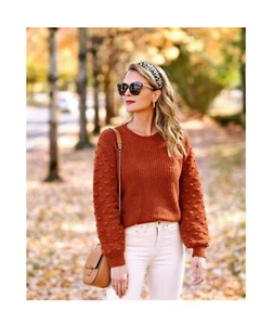 New UpWest Rust/Burnt Orange Bobble Sleeve chunky Sweater. Size Small - Picture 1 of 12