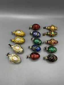 14 Vintage Blown Glass Christmas Ornaments  Hand Painted Glitter - Picture 1 of 22