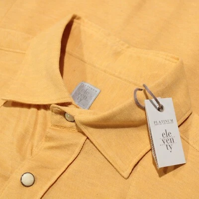 Camisa Eleventy Platinum nova com etiquetas gola cambraia manga curta tamanho M laranja melão - Imagem 1 de 4