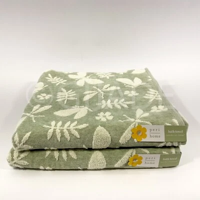 Peri Home 2pc Bath Towels 100% Cotton Beige & Green New - Image 1 of 4
