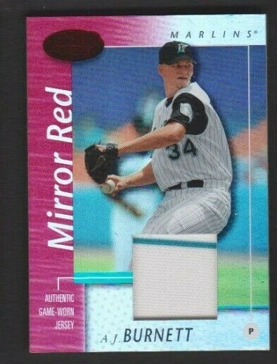 2002 LEAF CERTIFIED MATERIALS MIRROR RED MARLINS STRIPE #65 AJ BURNETT SSP #/150 - Image 1 of 1