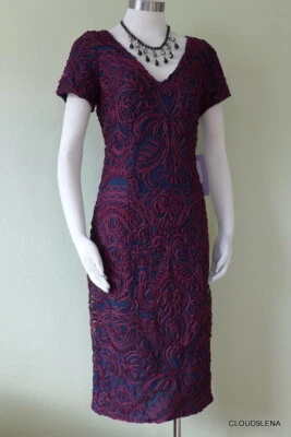 NWT JS COLLECTIONS Embroidered Mesh Soutache Midi Dress Size 2 Burgundy or Green - Image 1 of 4