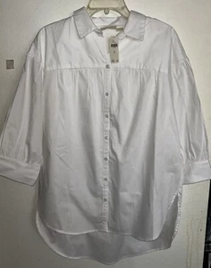 MAEVE Maxi Tunic Poplin Button Down Shirt Women's Size M Ivory - Picture 1 of 6