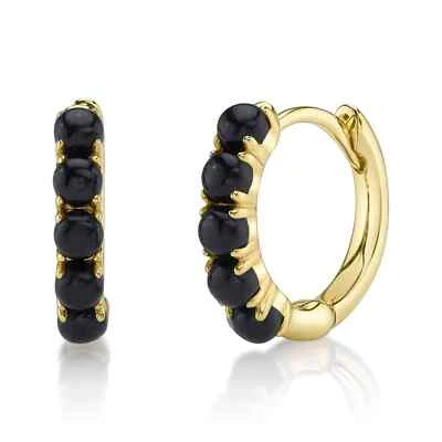 Ónice Negro Pendientes Huggie 14K Oro Amarillo 0.50CT Cabujón Corte Natural - Imagen 1 de 4