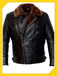 Black RAF Aviator Men's B4 Sheepskin Real Shearling Leather Flight Bomber Jacket - Picture 1 of 4