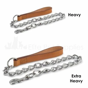 Ancol Leather Chain Dog Lead Heavy or Extra Heavy - Red, Black or Tan 80cm - Picture 1 of 8