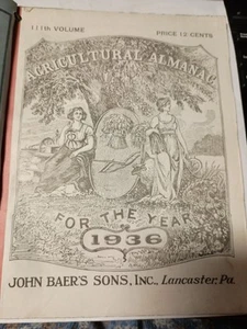 John Baer’s Sons Agricultural Almanac Lancaster 1936, Pensilvania - Vol 111 U8 - Imagen 1 de 1