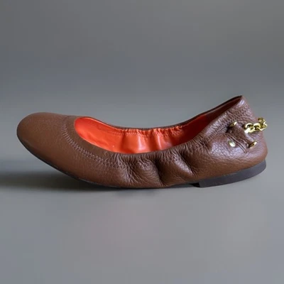 Ralph Lauren Barb Marrón Cadena Dorada Ballet Zapatos Confort Talla 7 B Foto 1 de 4