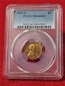 1937-S LINCOLN WHEAT BACK CENT PCGS MS 66RD                            #MF-T6161 - Picture 1 of 2
