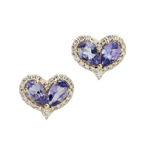 Tachuelas de diamantes de tanzanita natural de oro amarillo de 14 quilates re... - Imagen 1 de 6