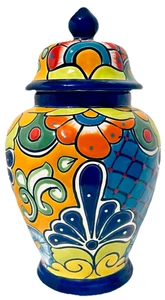 Talavera Mexican Pottery Ginger Jar Canister Vase Large Folk Art Ceramic - Picture 1 of 10